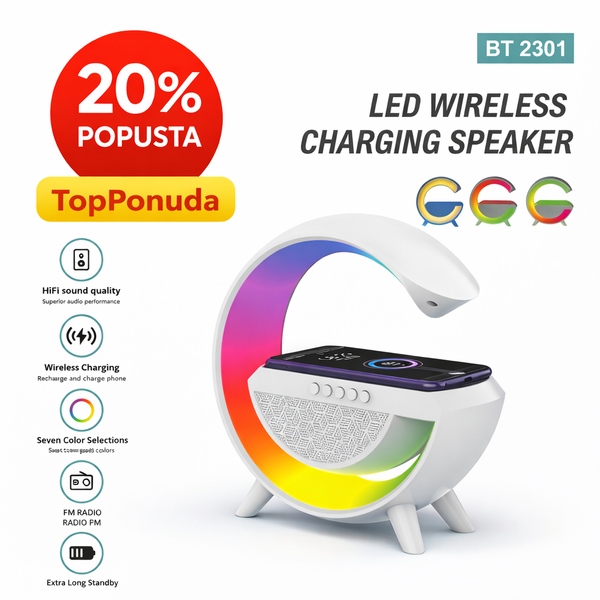 🌙 3 u 1 LED Lampa – Bluetooth Zvučnik i Bežični Punjač